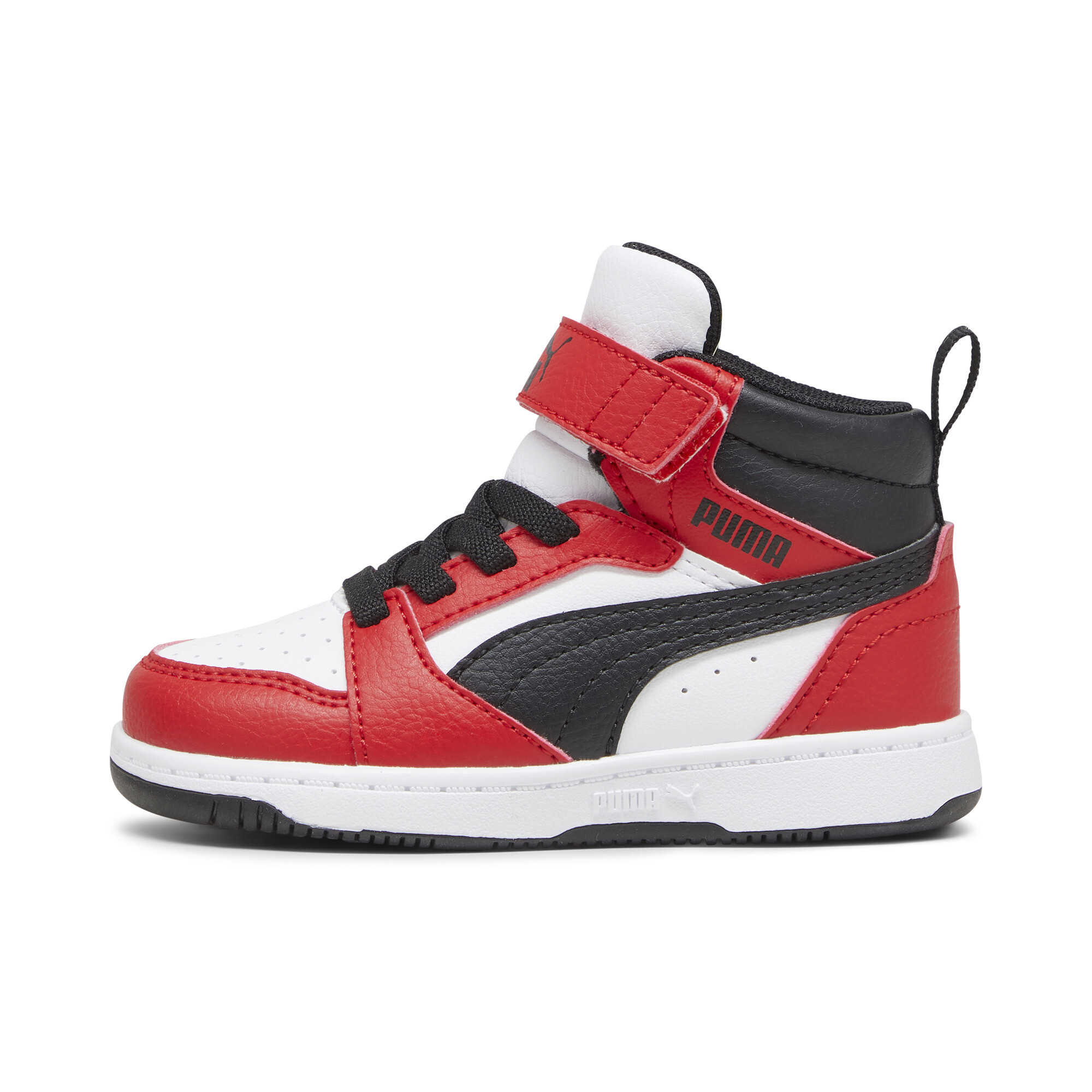 Puma Rebound V6 Mid Sneakers Baby Schuhe | Mit Plain | White/Black/Red | Größe: 24