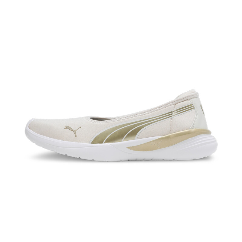 Women's PUMA Evelyn Softride Ballerinas in White/Gray/Gold size UK 7