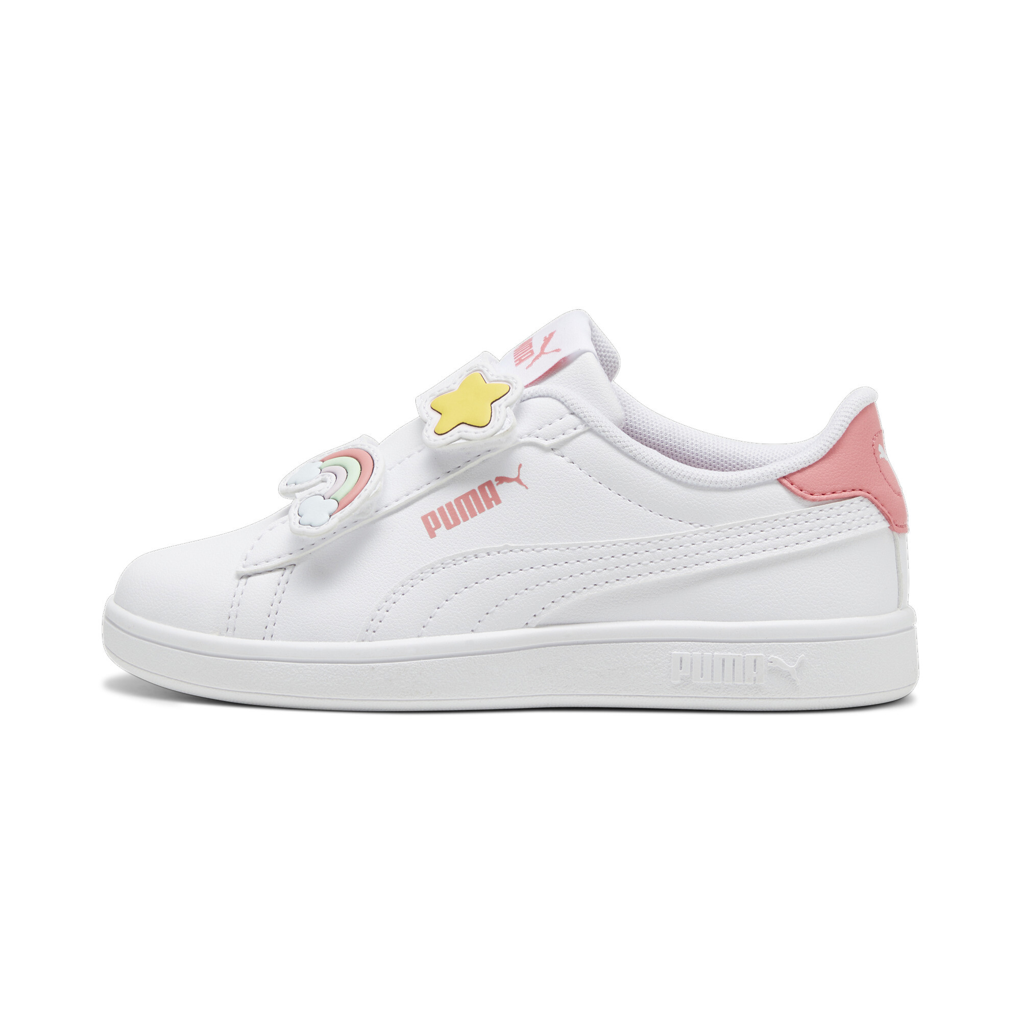 Puma Smash 3.0 Badges Sneakers Kinder Schuhe | White/Passionfruit | Größe: 34