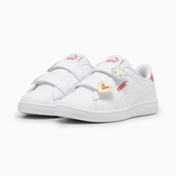 Tenis para niñas PUMA Smash 3.0 Badges, PUMA White-Frosted Dew-Salmon, large-MEX