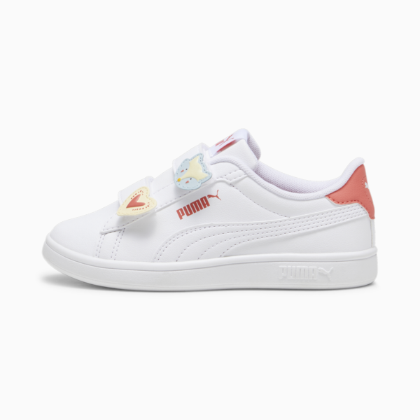 Tenis para niñas PUMA Smash 3.0 Badges, PUMA White-Frosted Dew-Salmon, large-MEX