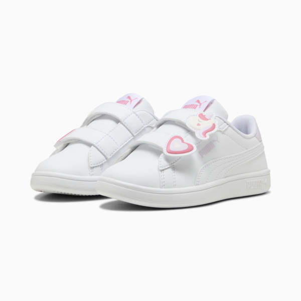 Tenis para niñas PUMA Smash 3.0 Badges, PUMA White-Magic Rose-Lilac Frost, large-MEX