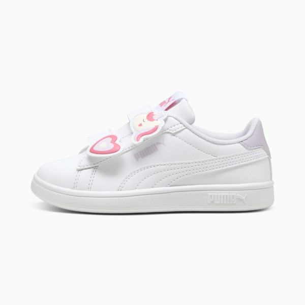 Tenis para niñas PUMA Smash 3.0 Badges, PUMA White-Magic Rose-Lilac Frost, large-MEX