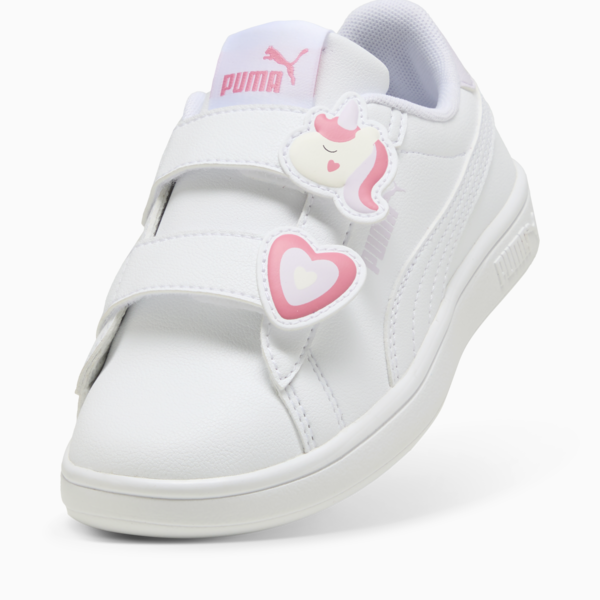 Tenis para niñas PUMA Smash 3.0 Badges, PUMA White-Magic Rose-Lilac Frost, large-MEX