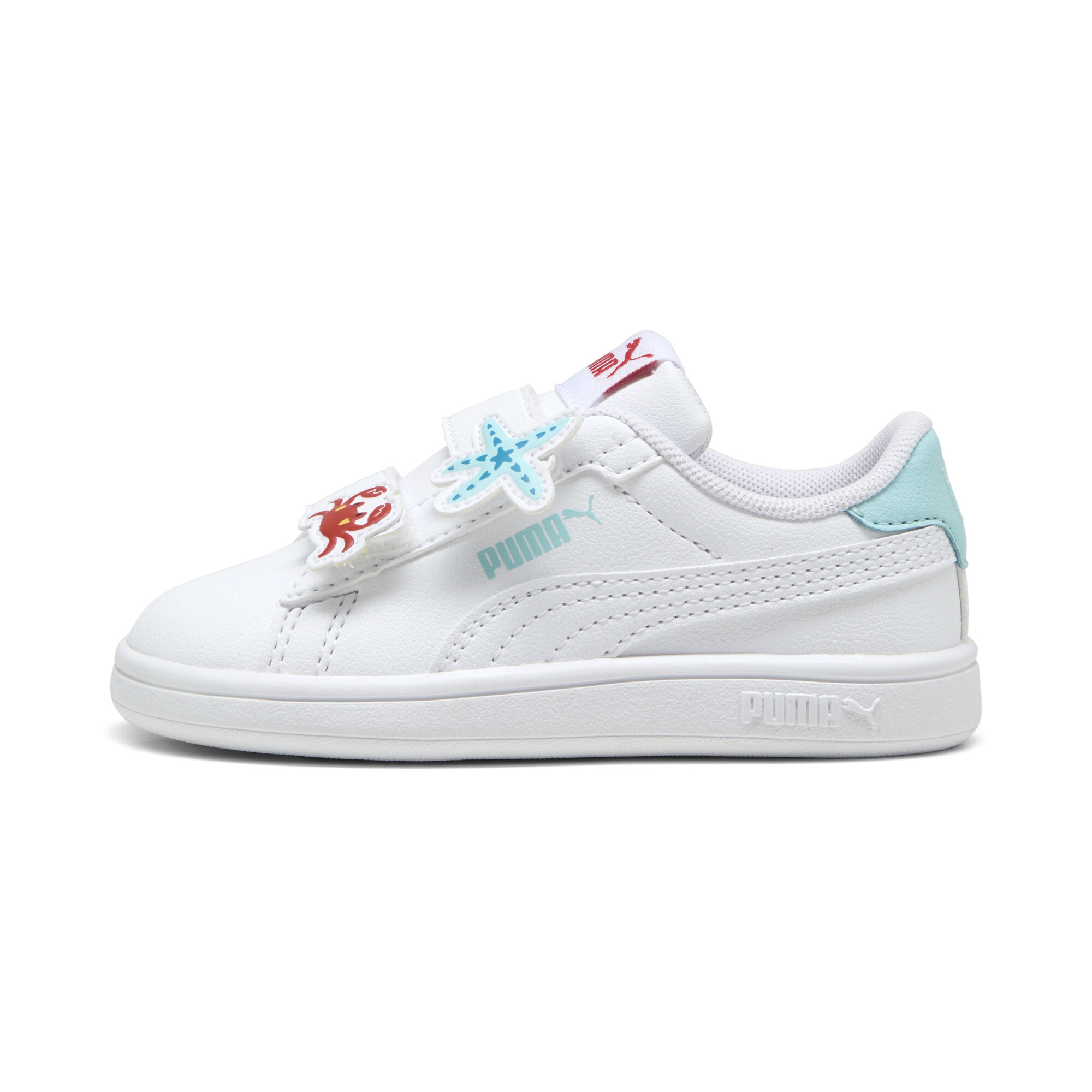 Puma Smash 3.0 Badges Sneakers Babys Schuhe Für Damen Für Kinder | Mit Plain | White/Safe Lake/Red Fire | Größe: 24