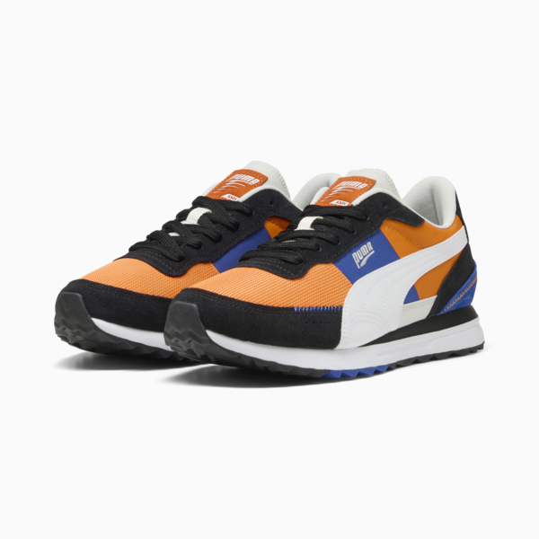 Road Rider Suede Sneakers, Orange Glo-PUMA Black, large-ZAF
