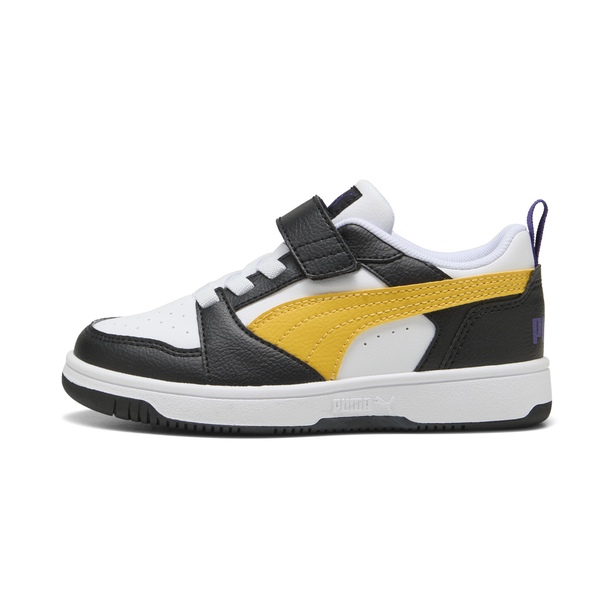 Puma Rebound V6 Lo Sneakers Kinder Schuhe | Mit Colorful | Black/Yellow Sizzle/White | Größe: 27.5