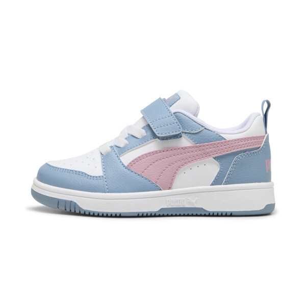 Zapatillas PUMA Rebound V6 para niños En Blanco/Poised Rosa/Cool Azul