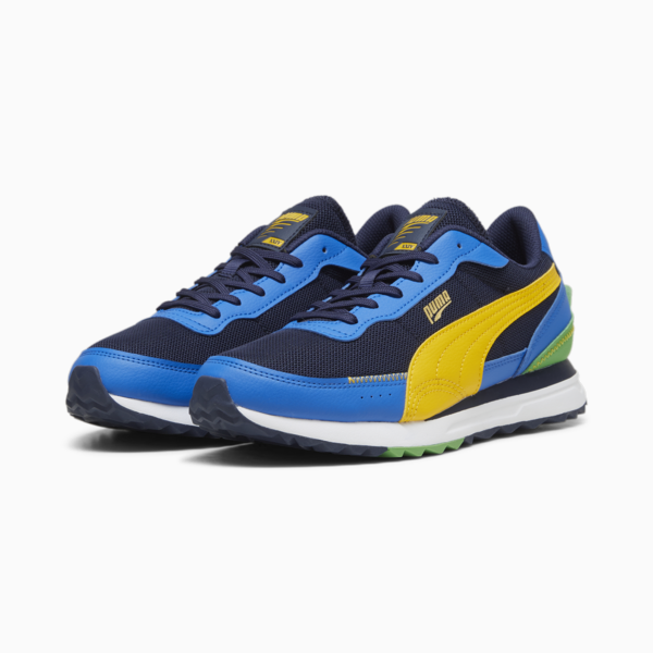 Road Rider Leather Sneakers, PUMA Navy-Yellow Sizzle, large-ZAF