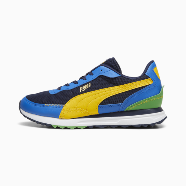 Road Rider Leather Sneakers, PUMA Navy-Yellow Sizzle, large-ZAF
