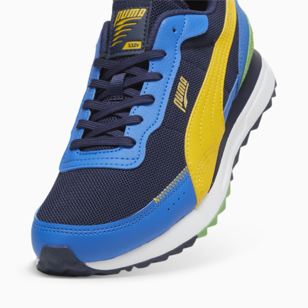 Road Rider Leather Sneakers, PUMA Navy-Yellow Sizzle, large-ZAF