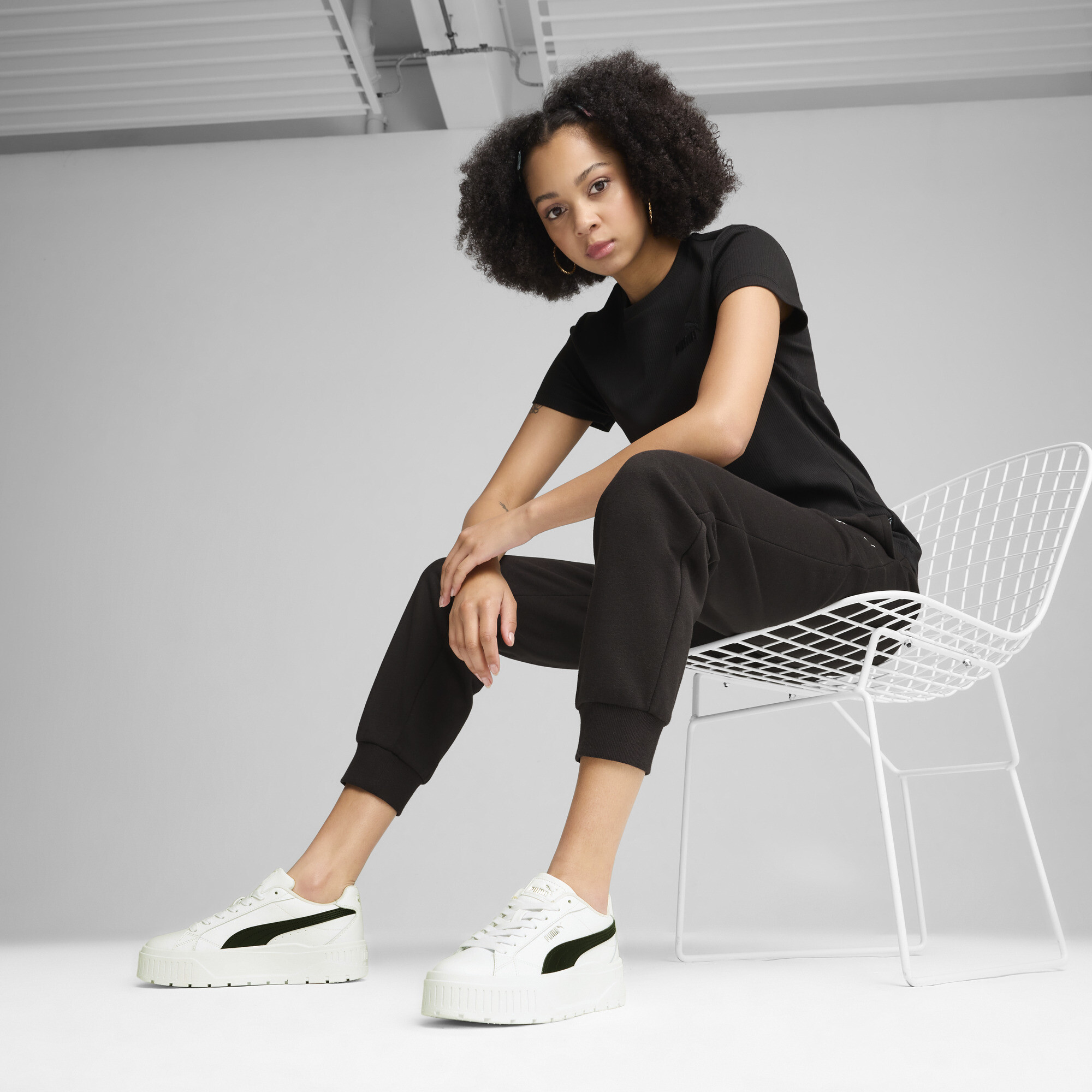 PUMA Karmen II Leather sneakers voor Dames, Zwart/Wit/Zilver, Maat 40 thumbnail 7