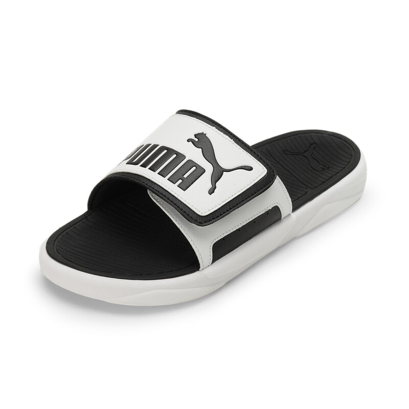 PUMA Royalcat Comfort Unisex Slides in White/Black size UK 8