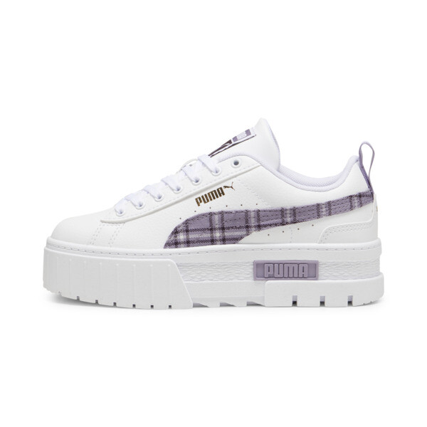 Puma Mayze Winter Tartan Big Kids' Sneakers In White-pale Plum