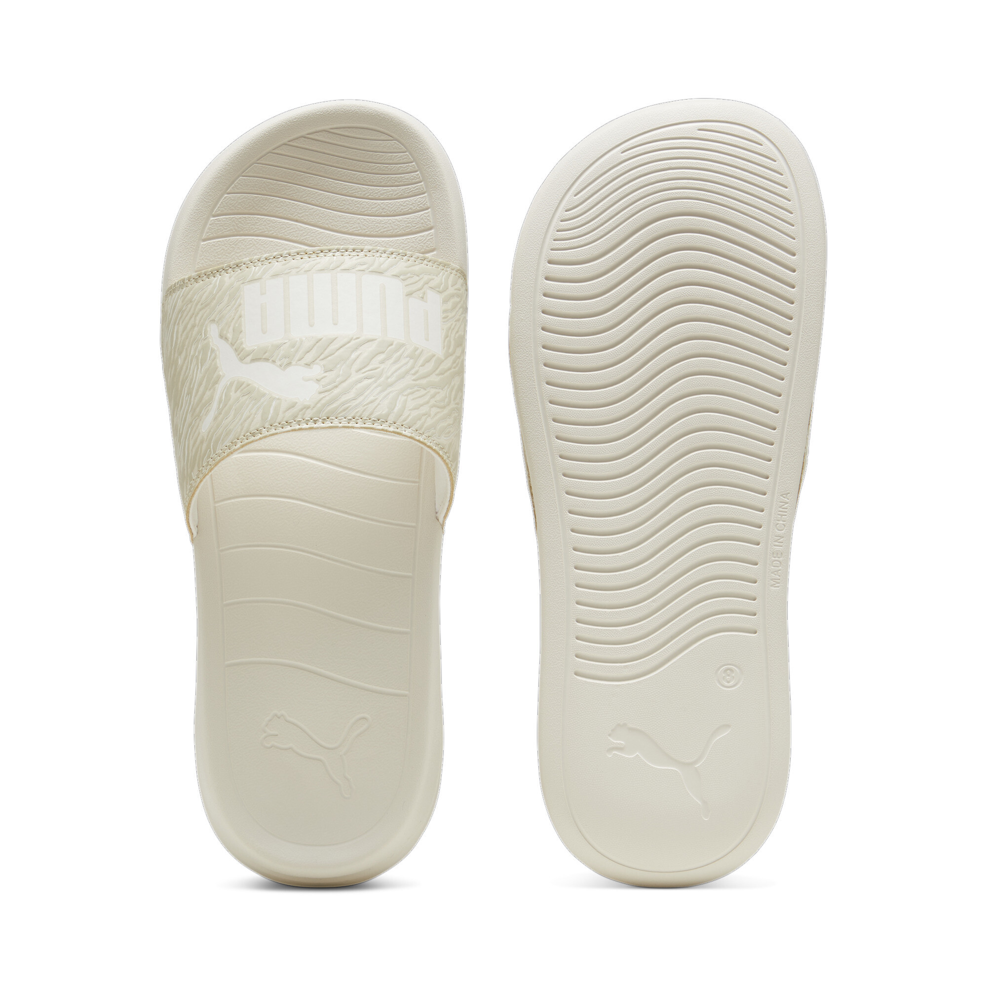 Puma Popcat 2.0 Animal Fever Slides Unisex | Mit Animal Print | Warm White/Gold/Alpine Snow | Größe: 35.5