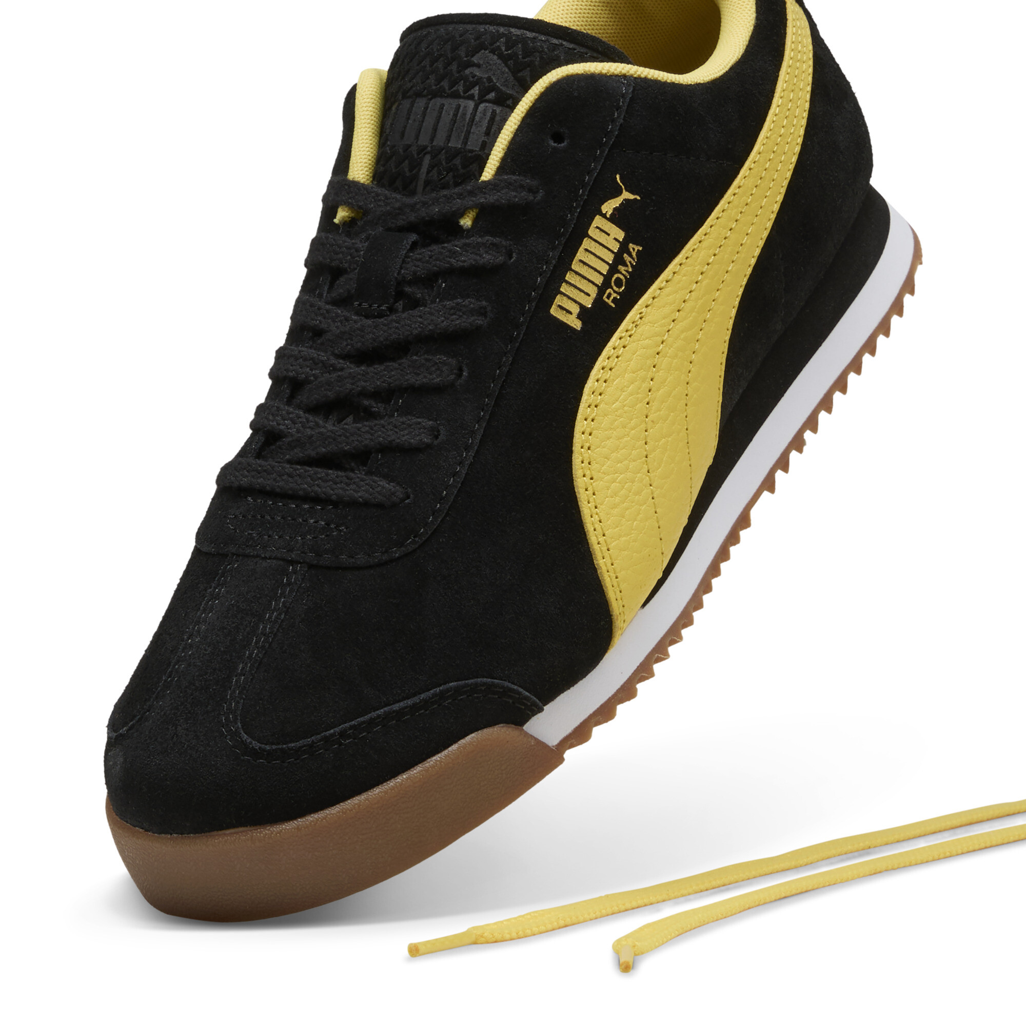 Roma Suede sneakers unisex, Zwart/Geel, Maat 38 | PUMA