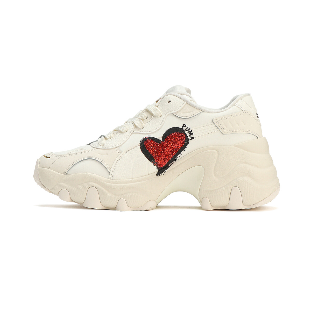 Pulsar Wedge Heart Sneaker Women in Frosted Ivory/For All Time Red Black by PUMA, UK 6