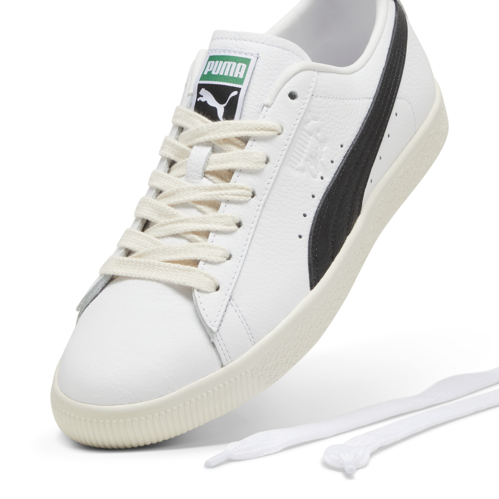 Clyde leren uniseks sneakers, Zwart/Wit, Maat 38,5 | PUMA