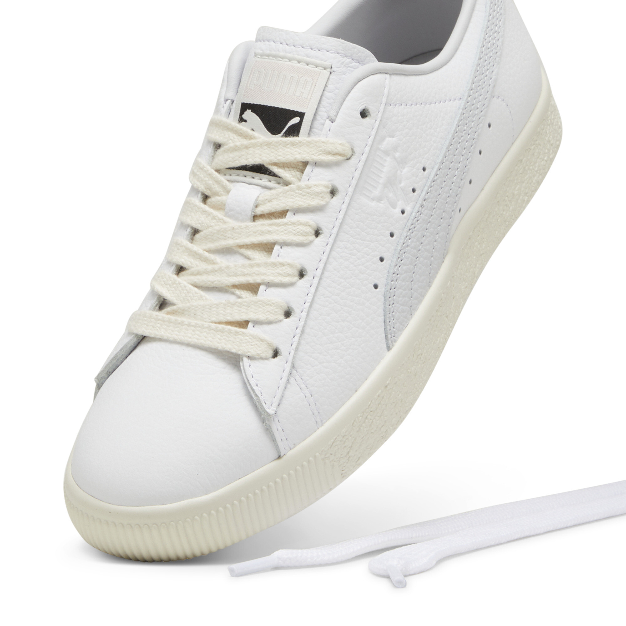 PUMA Clyde leren uniseks sneakers voor Heren, Zilver/Wit