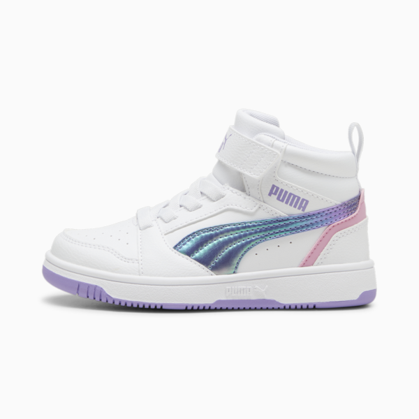 Rebound V6 Mid Bouncy Sky Sneakers Kids, PUMA White-Lavender Alert-Mauved Out, large-MEX
