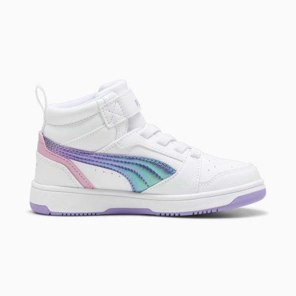 Rebound V6 Mid Bouncy Sky Sneakers Kids, PUMA White-Lavender Alert-Mauved Out, large-MEX