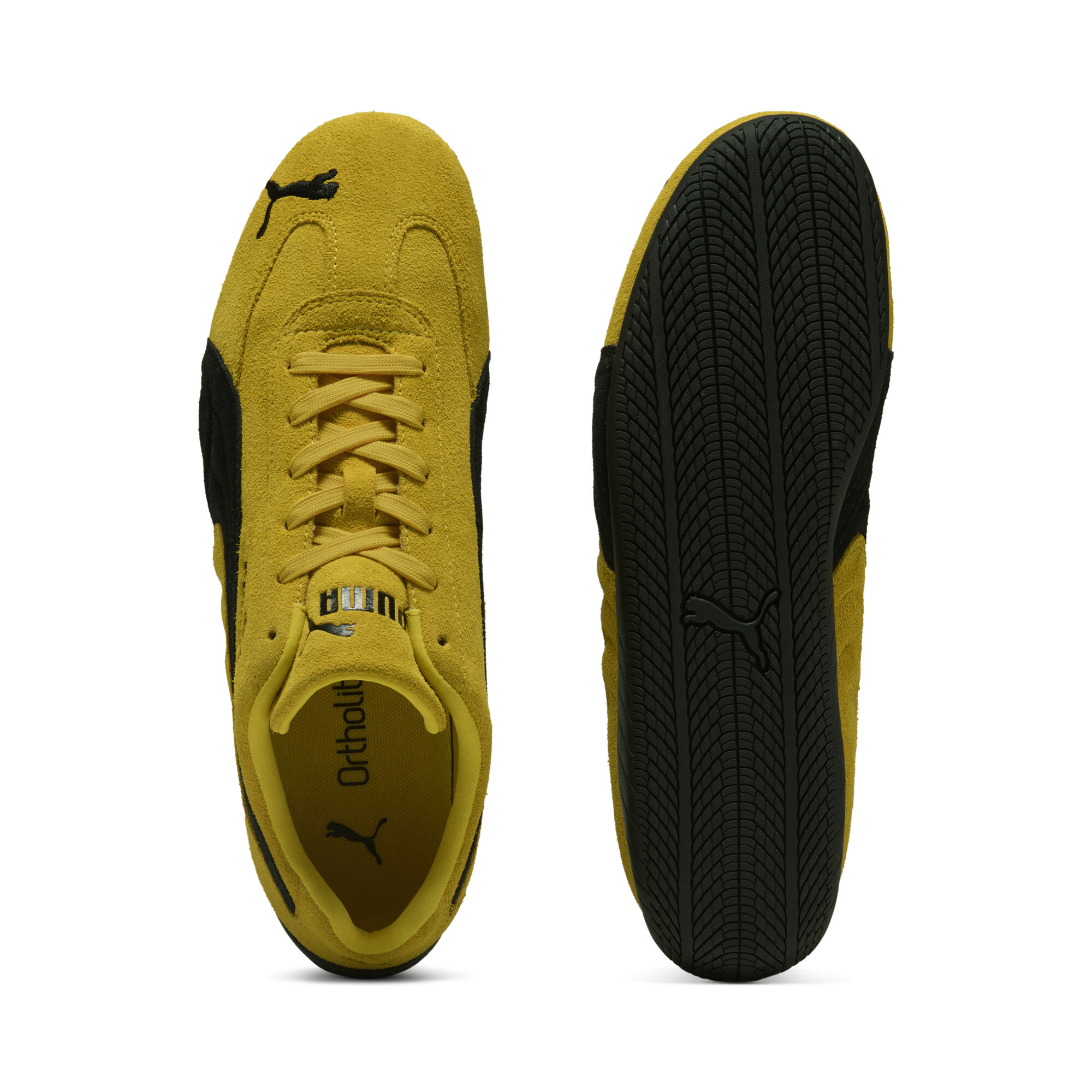 PUMA Speedcat OG uniseks sneakers, Zwart/Geel, Maat 46 thumbnail 4