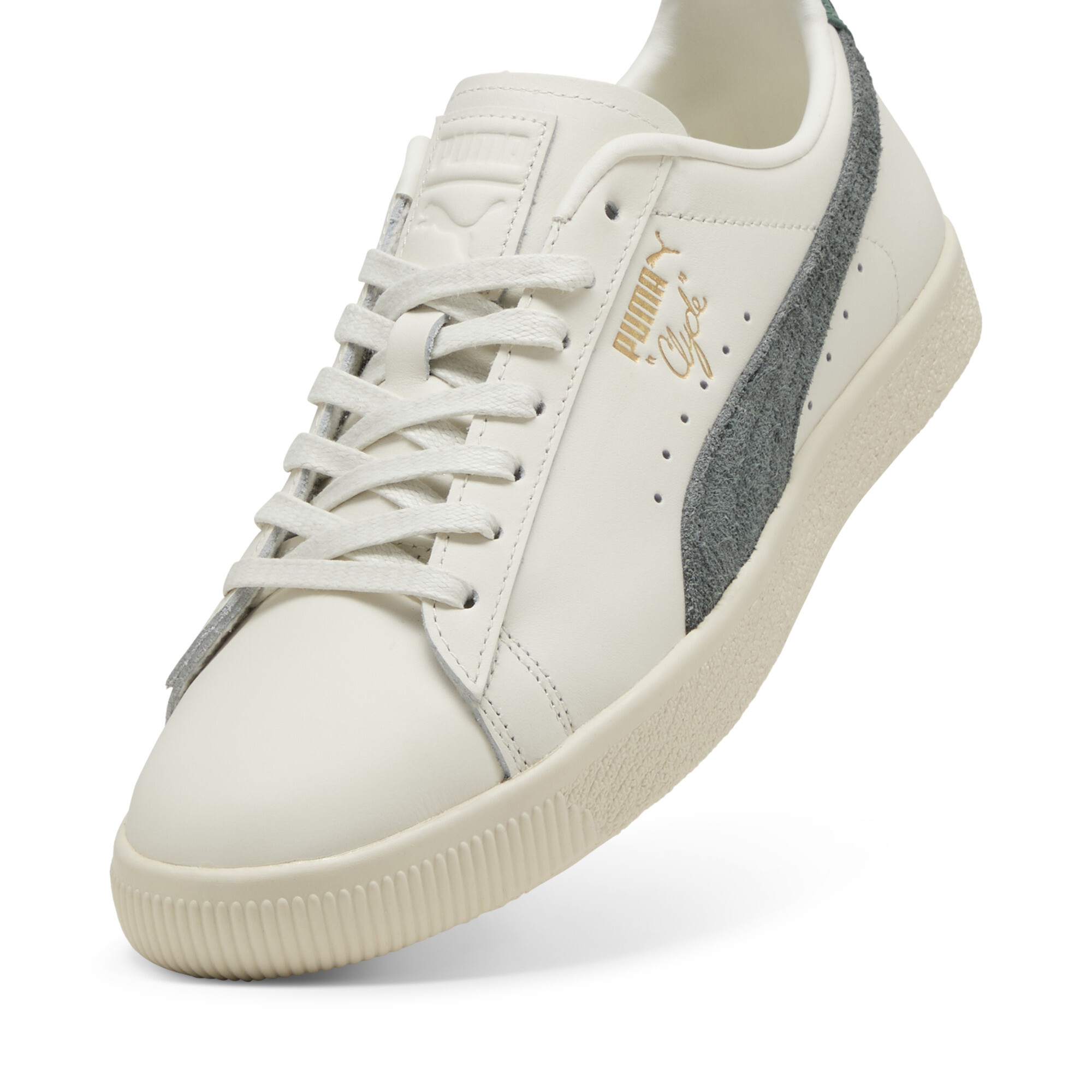 Clyde Base leren uniseks sneakers, Grijs/Wit, Maat 42 | PUMA