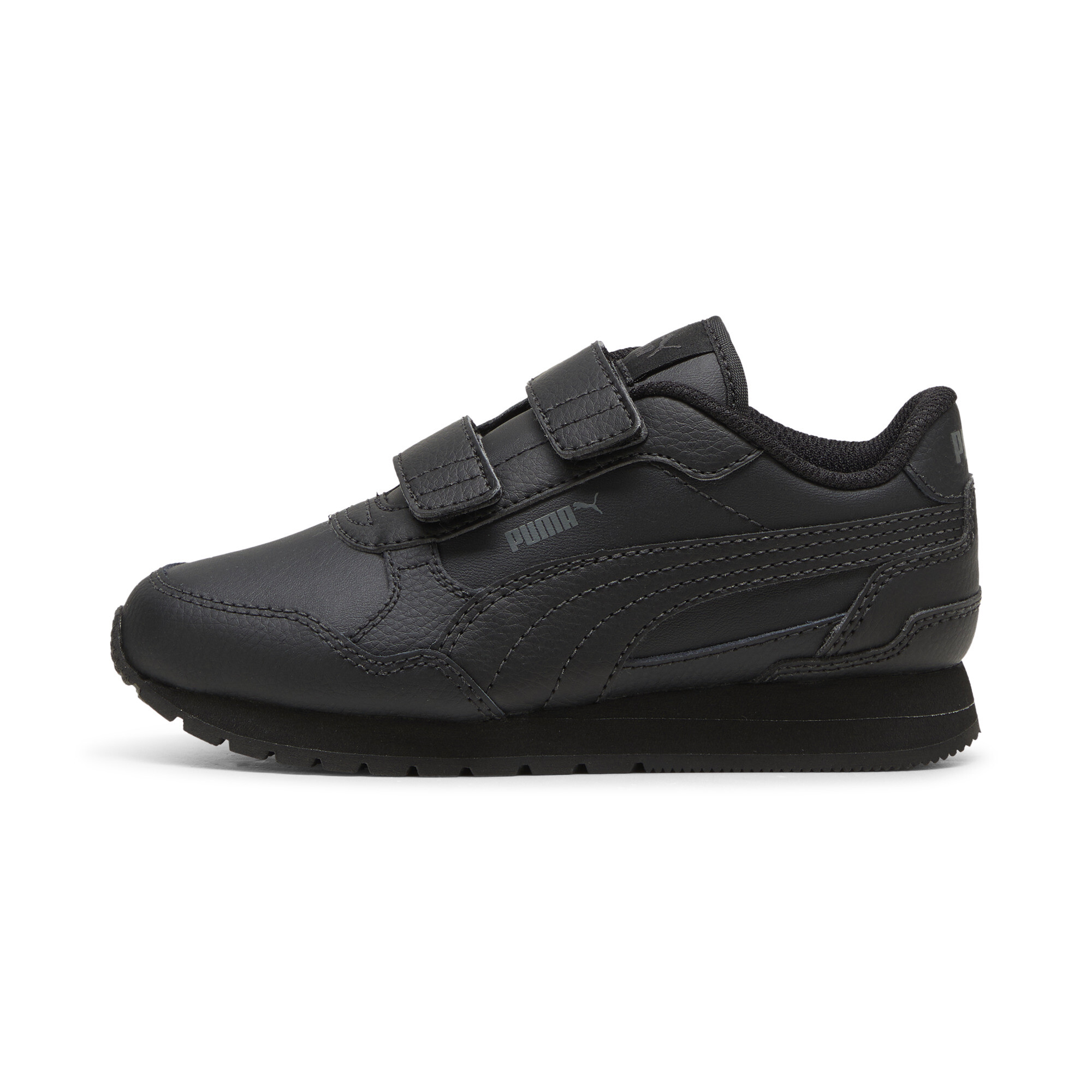 PUMA ST Runner v4 Leather Little Kids' Easy On Sneakers in Black, Size 13.5