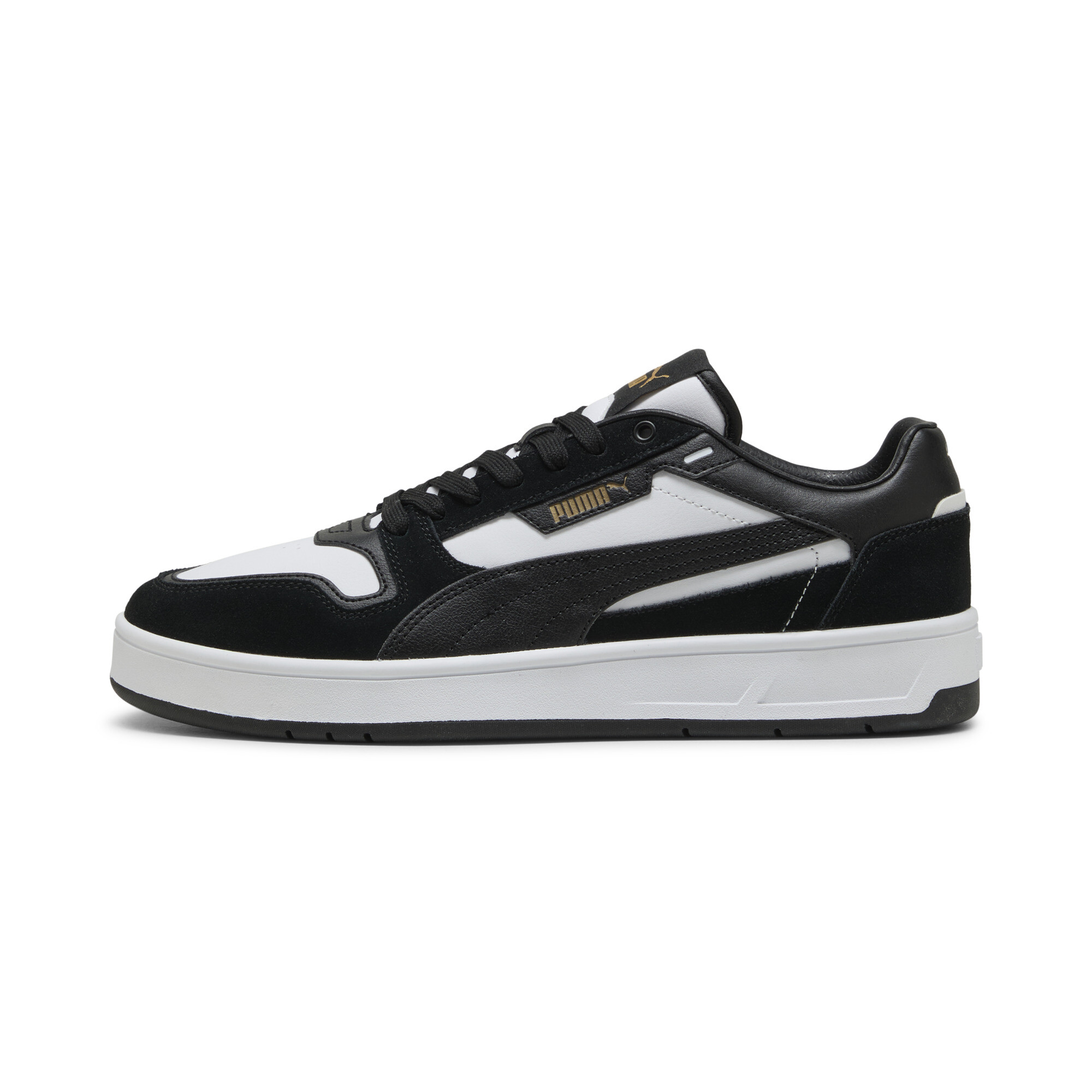 Puma Court Classic Sneakers aus Wildleder Unisex Schuhe | White/Black/Gold | Größe: 48