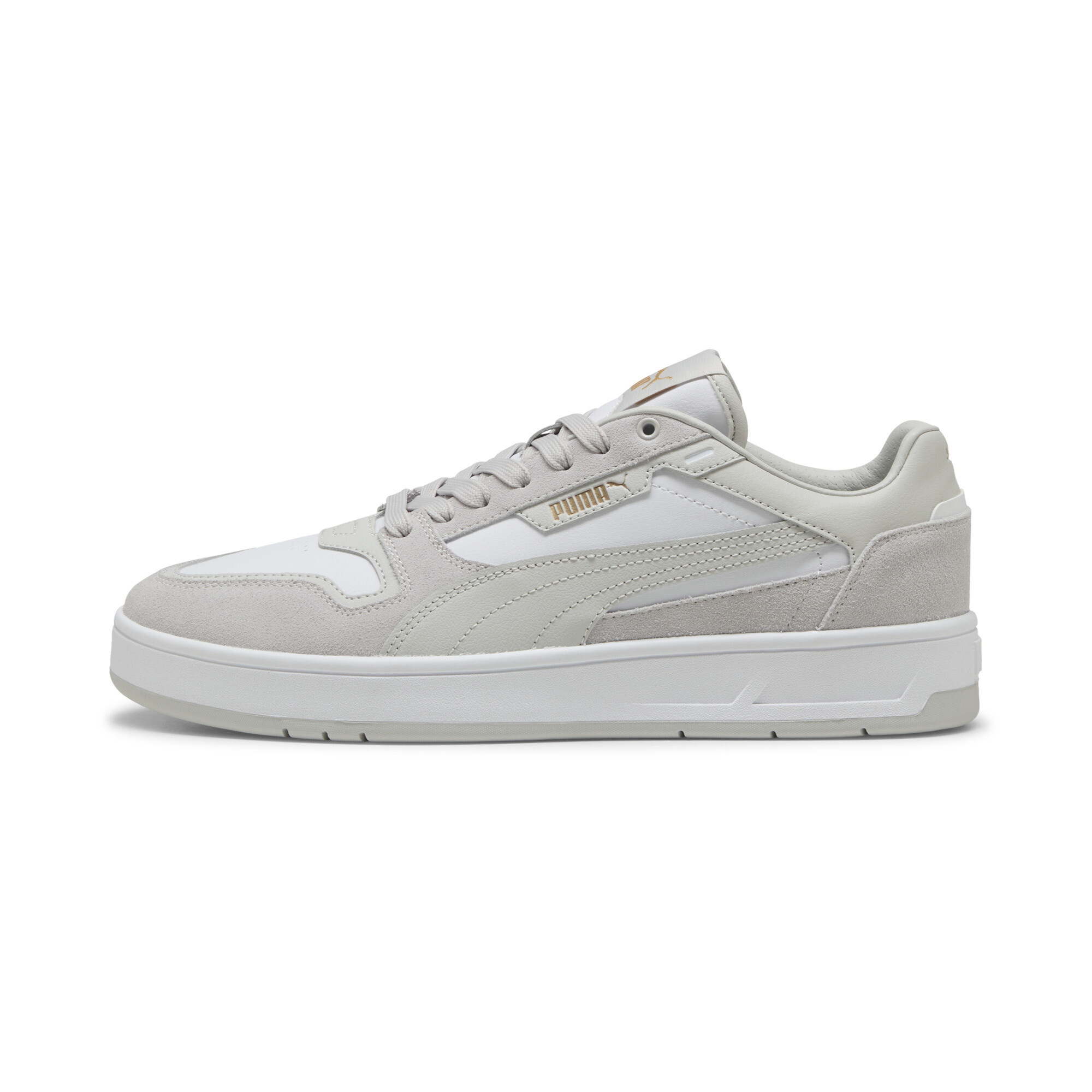 Puma Court Classic Sneakers aus Wildleder Unisex Schuhe | White/Glacial Gray/Gold | Größe: 38