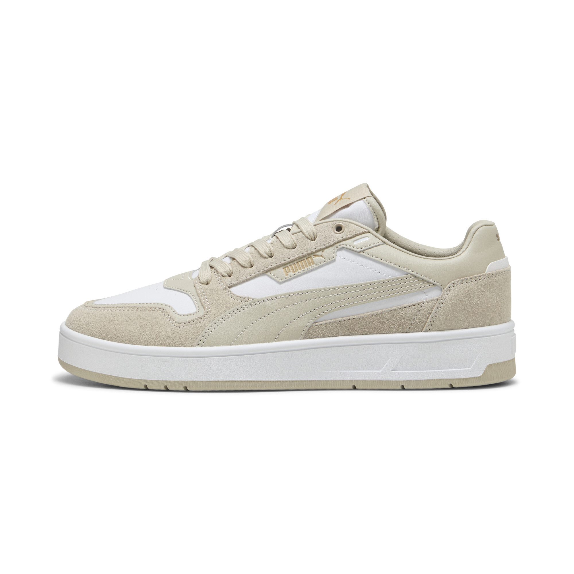 Puma Court Classic Sneakers aus Wildleder Unisex Schuhe | White/Desert Dust/Gold | Größe: 36