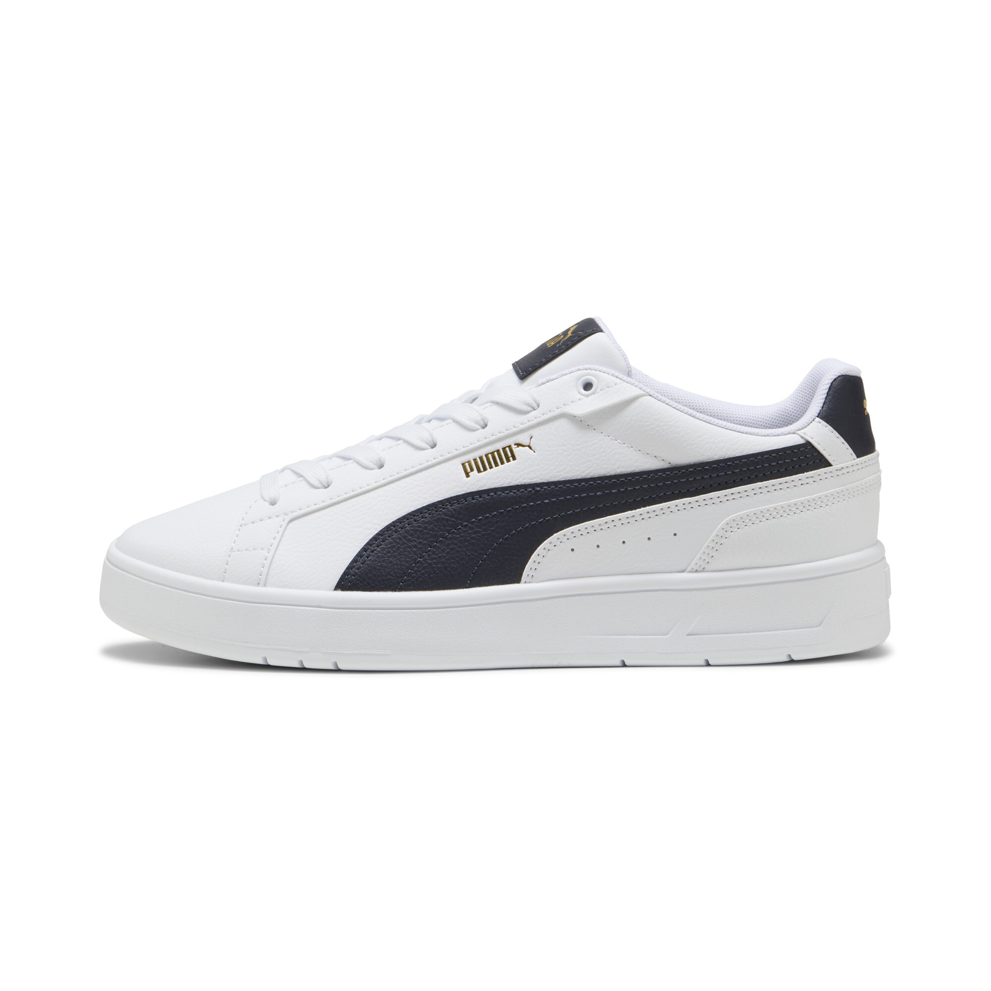 Puma Court Classico Sneakers Unisex Schuhe | White/New Navy/Gold | Größe: 43