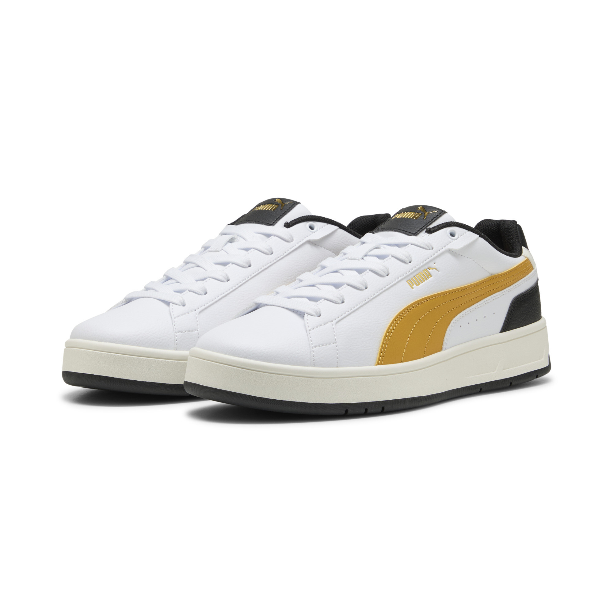 PUMA Court Classico sneakers unisex, Zwart/Wit/Goud, Maat 35,5 thumbnail 6