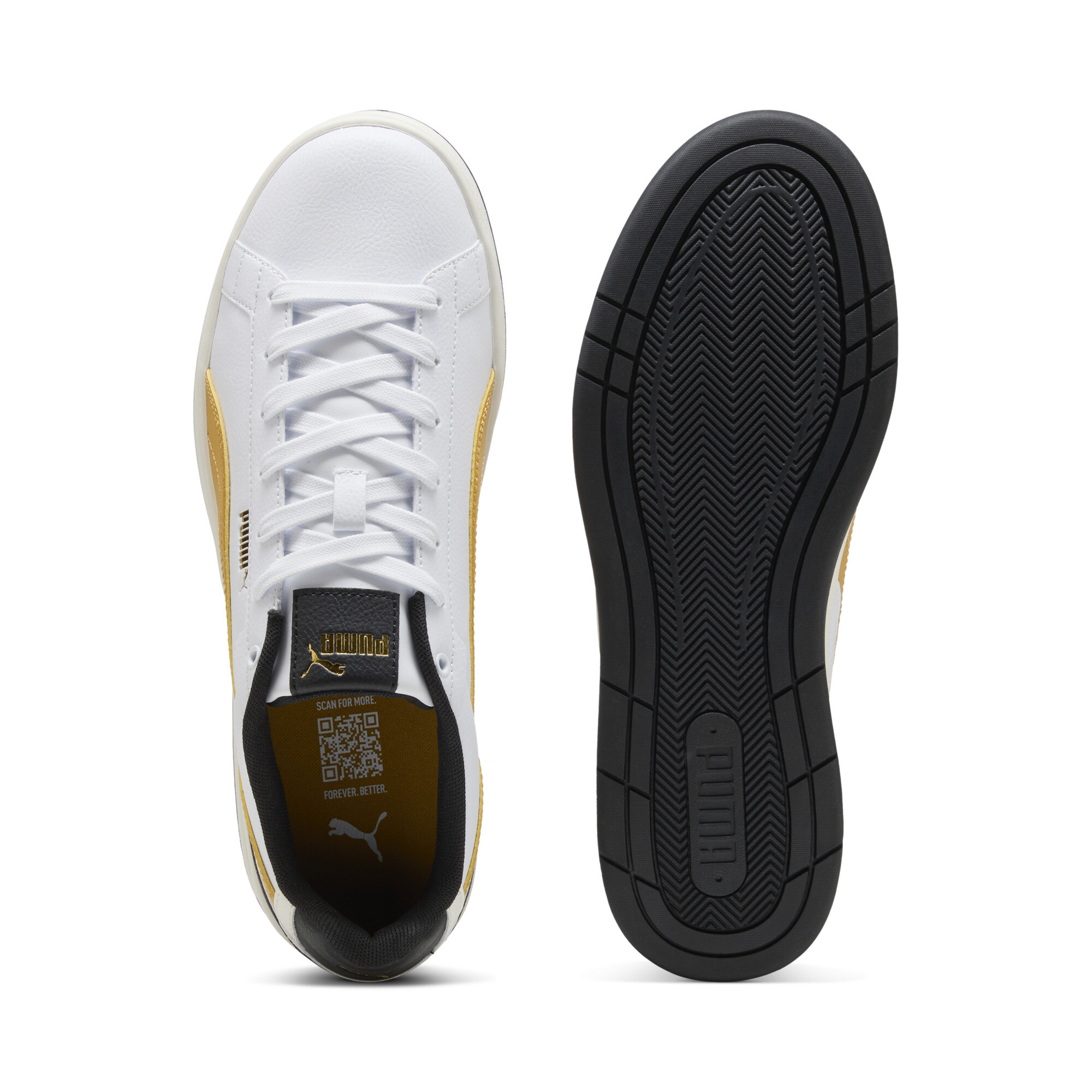 PUMA Court Classico sneakers unisex, Zwart/Wit/Goud, Maat 35,5 thumbnail 4