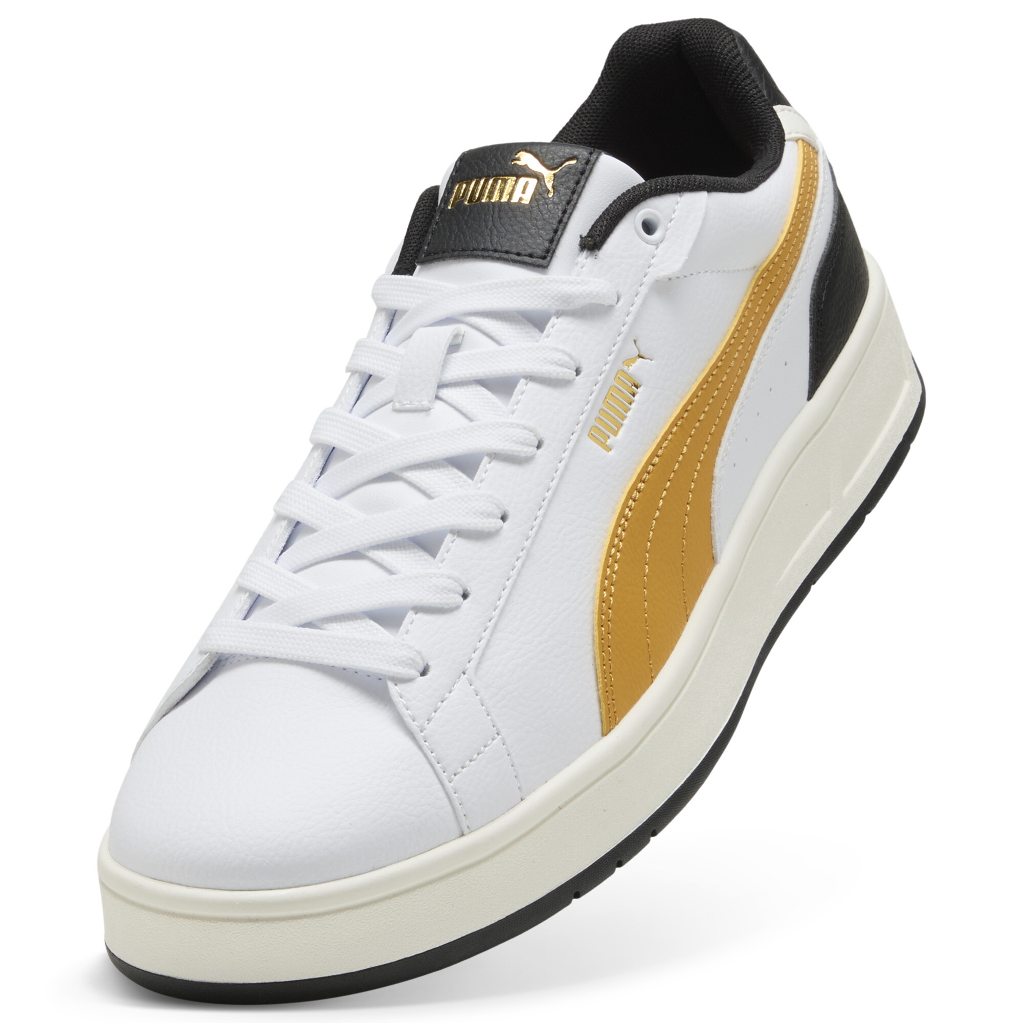 PUMA Court Classico sneakers unisex, Zwart/Wit/Goud, Maat 35,5 thumbnail 2