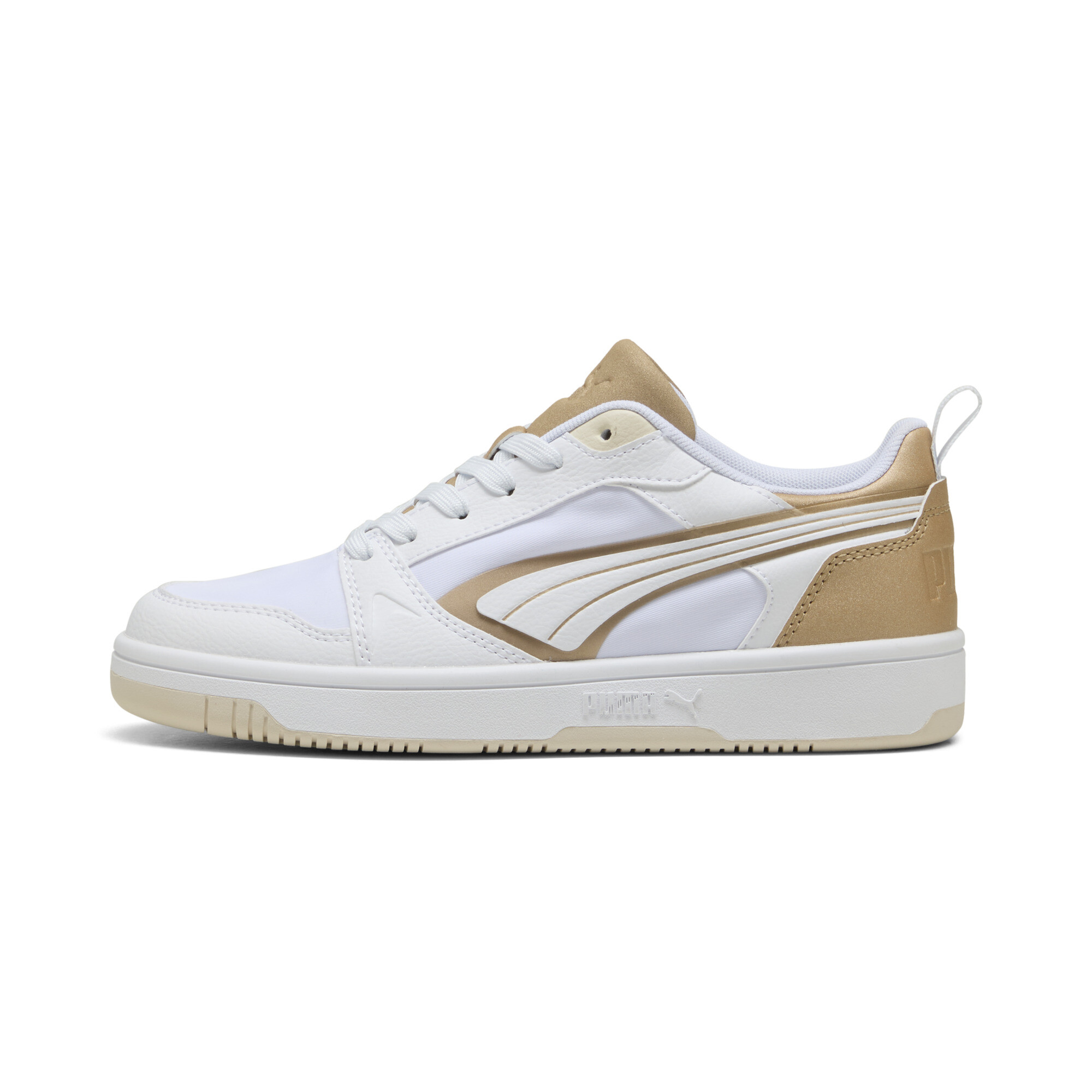 Puma Rebound v6 Aqua Metallics Sneakers mit niedrigem Schaft Unisex Schuhe | Mit Colorful | White/Gold/Alpine Snow | Grö...