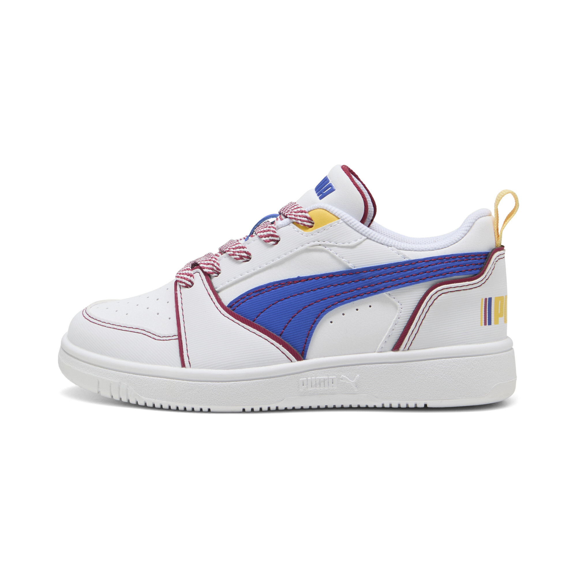 Puma Rebound V6 Lo Starblitz Sneakers Kinder Schuhe | Mit Colorful | White/Vivid Blue/Port | Größe: 30