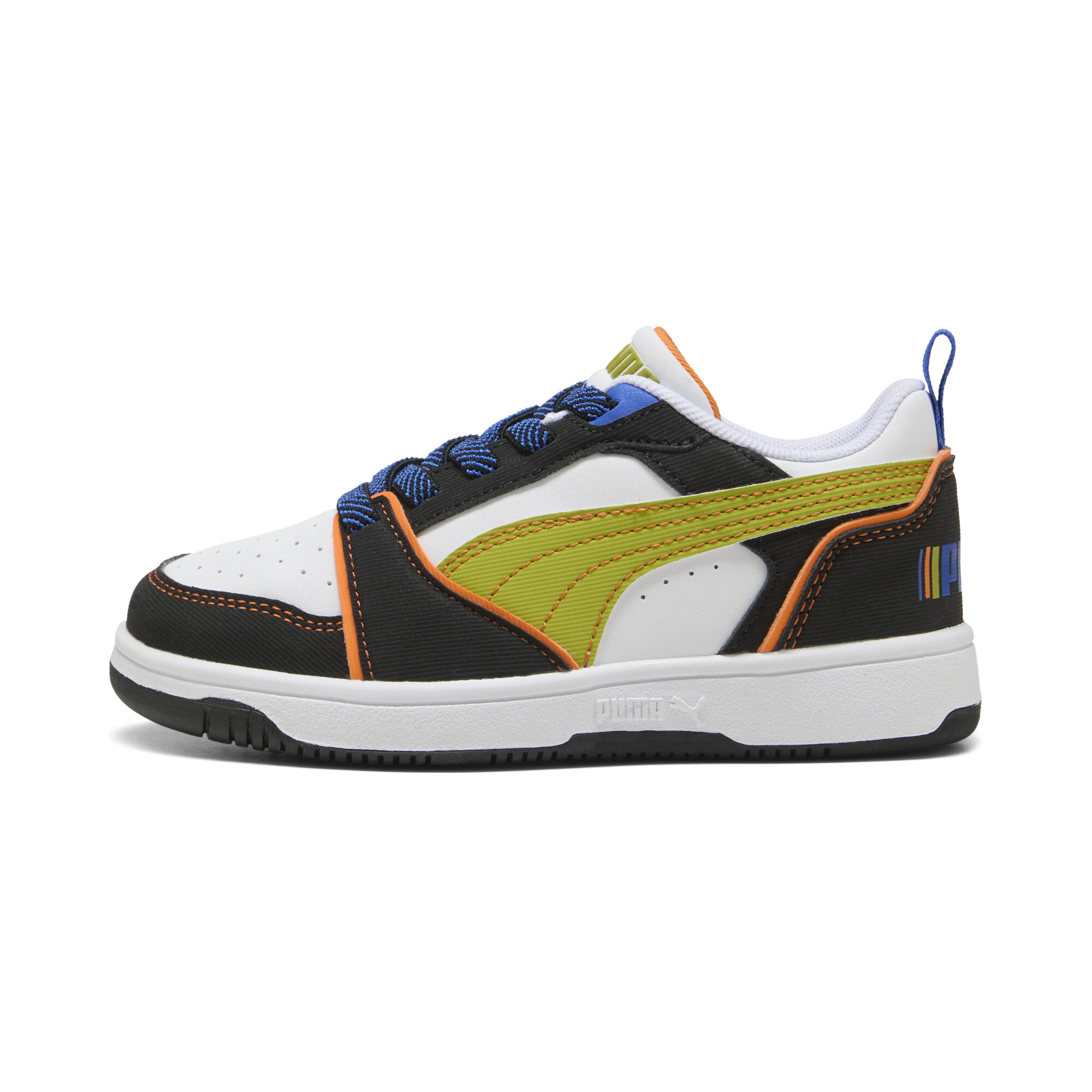 Puma Rebound V6 Starblitz Sneakers Kinder Schuhe | Mit Colorful | White/Sea Kelp/Orange Glo | Größe: 32