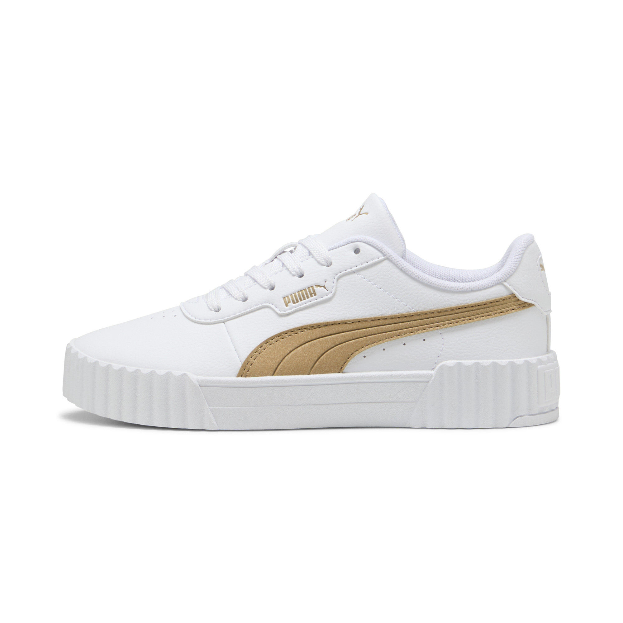 Puma Carina 3.0 Aqua Metallics Sneakers Damen Schuhe | Mit Plain | White/Light Sand/Gold | Größe: 36