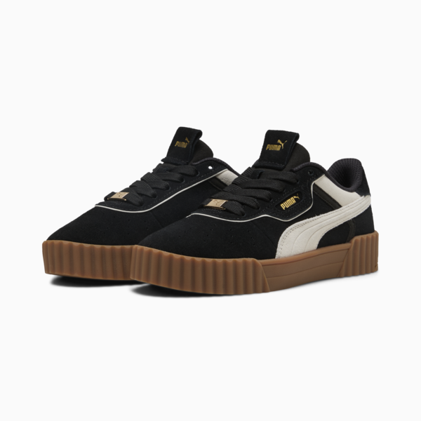 Zapatillas Carina 3.0 Luxe Gamuza para mujer, PUMA Black-Warm White-PUMA Gold, large-ARG
