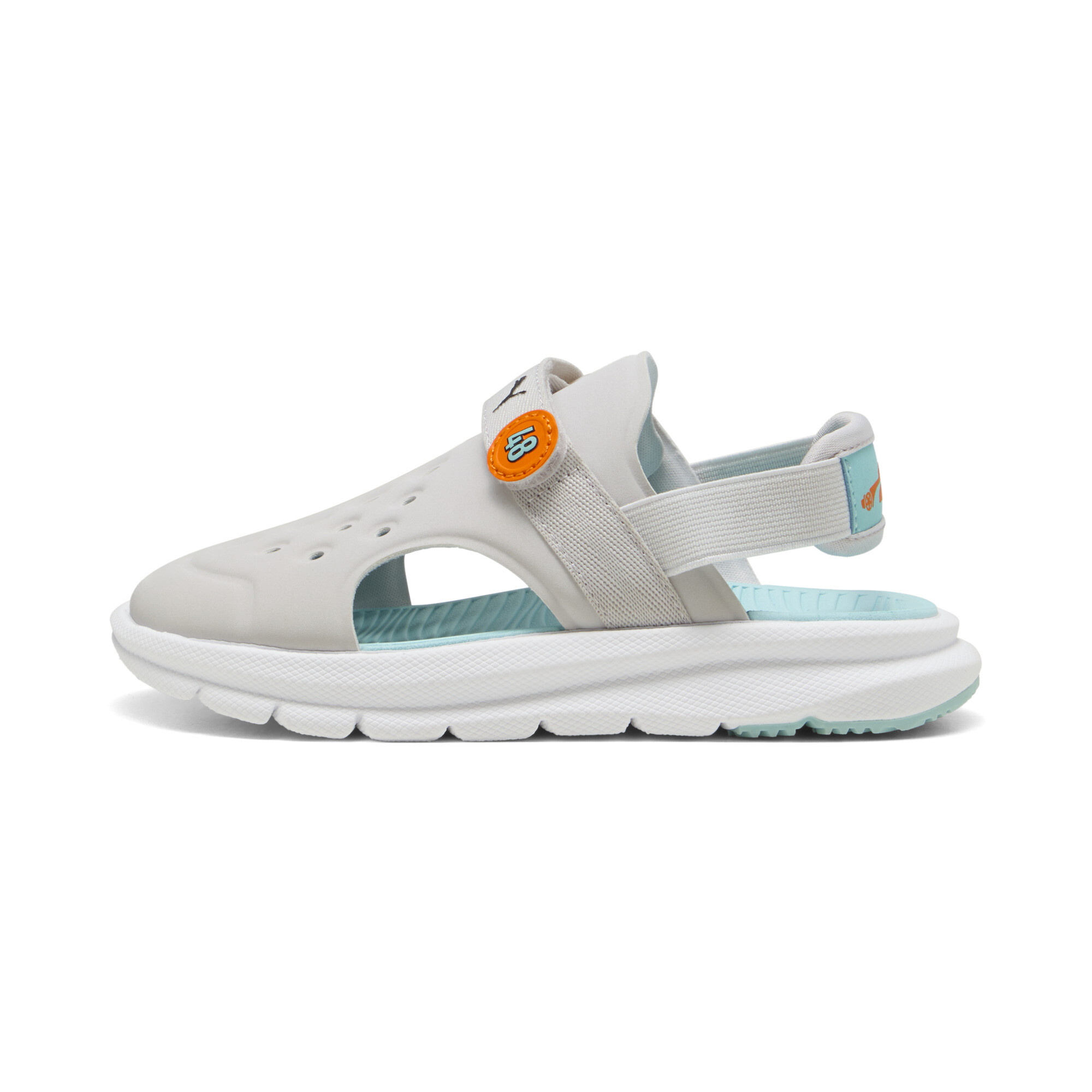 Puma Evolve Poised2Race Sandalen Kinder | Feather Gray/Safe Lake/Orange Glo | Größe: 31