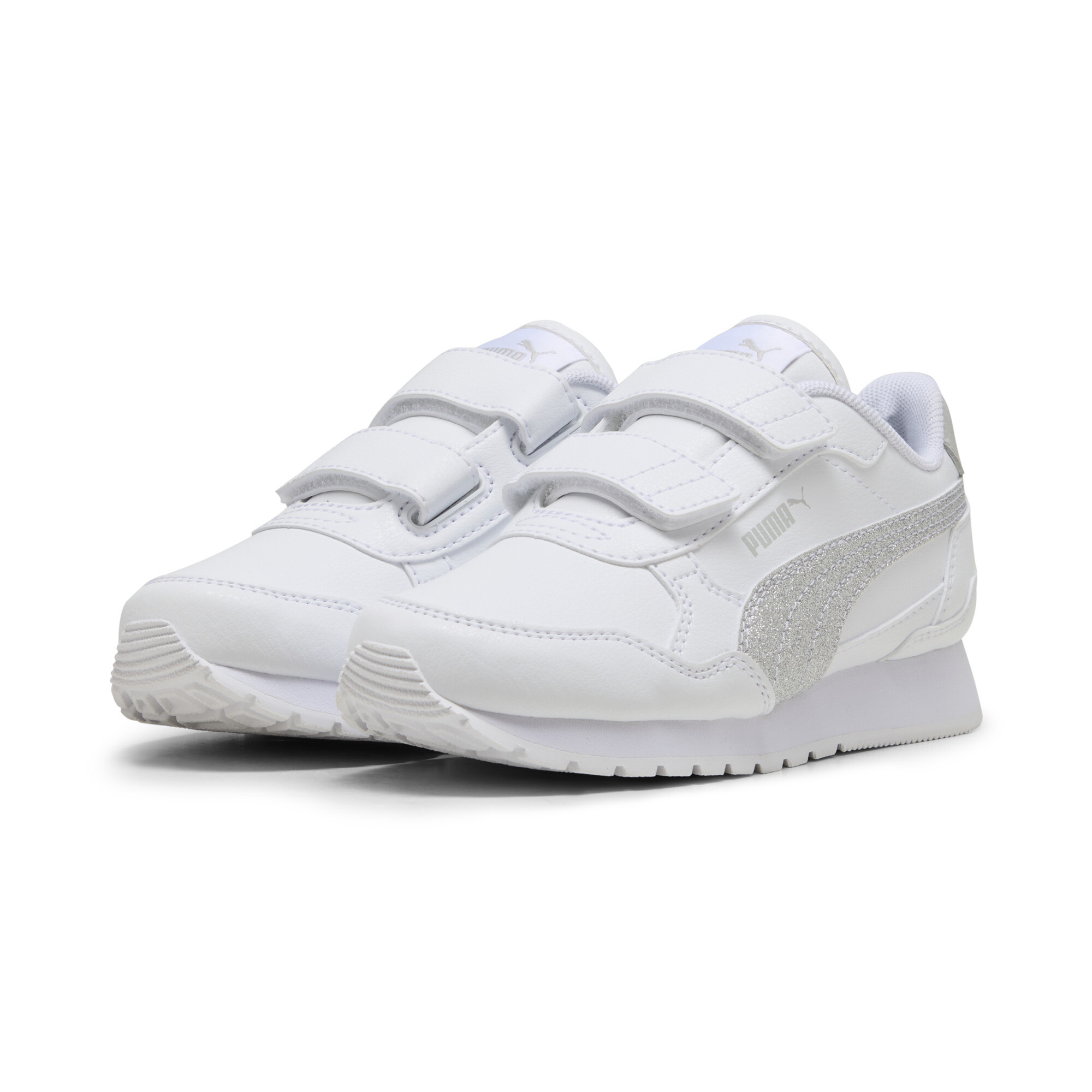 PUMA ST Runner v4 Glitter sneakers voor Dames, Grijs/Wit/Zilver, Maat 30 thumbnail 6