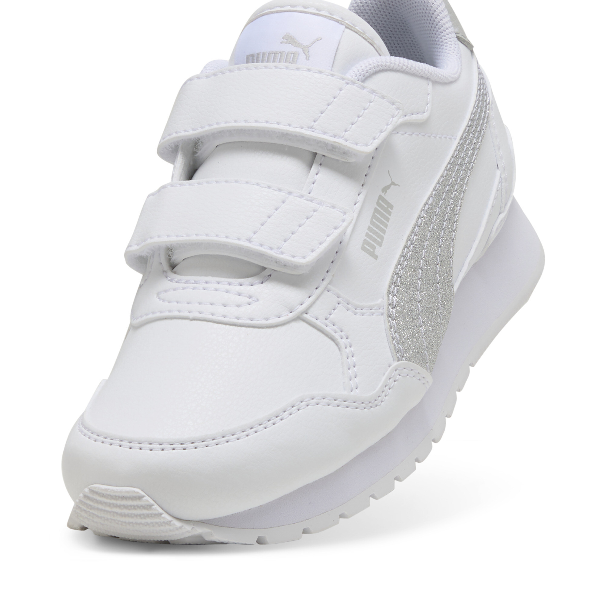 PUMA ST Runner v4 Glitter sneakers voor Dames, Grijs/Wit/Zilver, Maat 30 thumbnail 2
