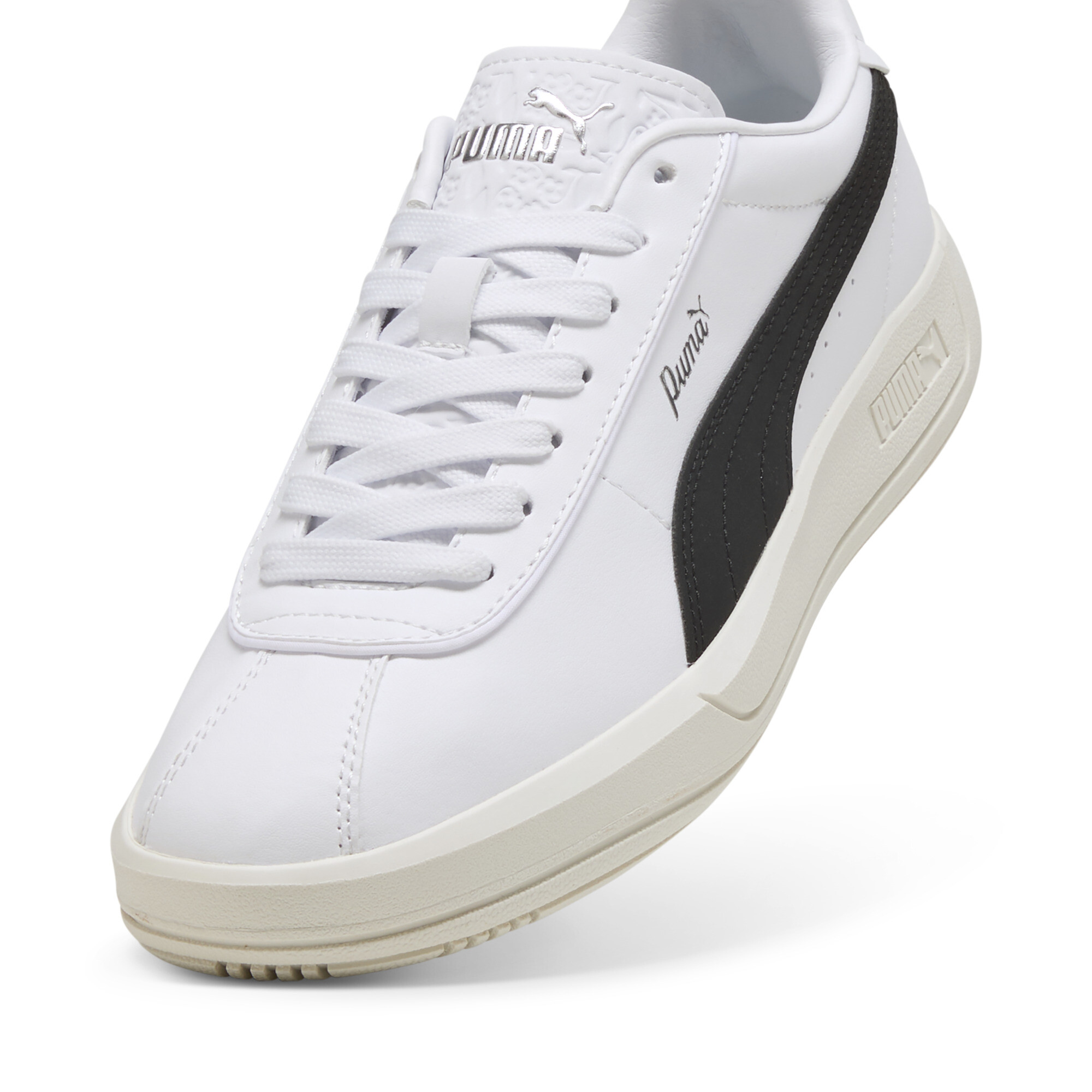 PUMA Club Klassika SL sneakers voor Dames, Zwart/Wit/Zilver, Maat 38,5