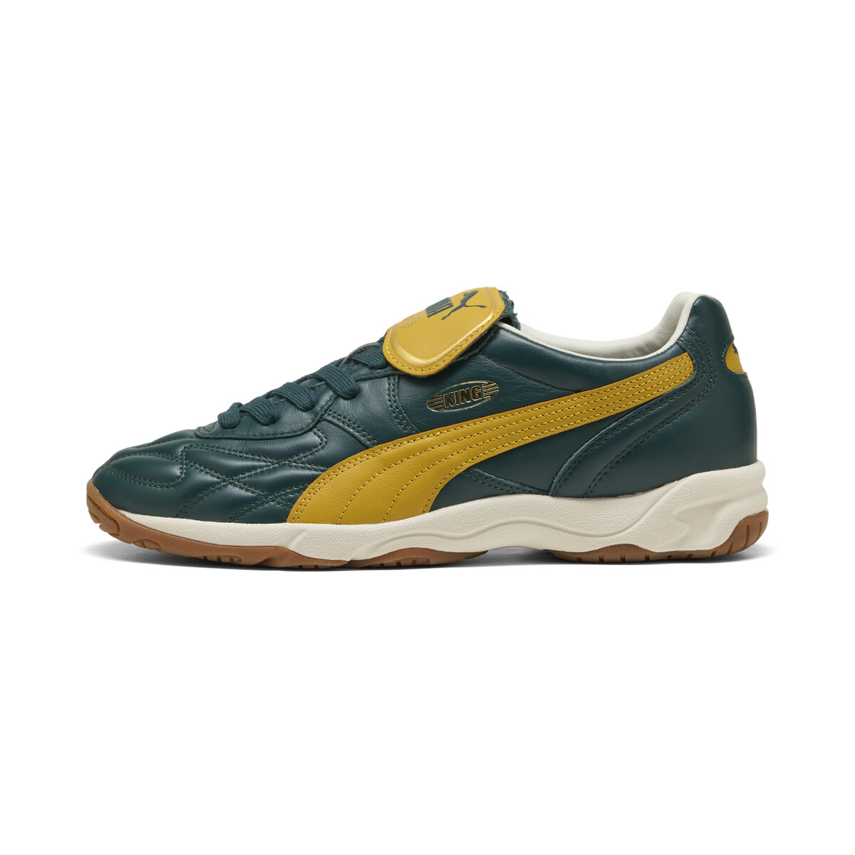 King Indoor Sneakers Unisex in Green Terrain/Archive Gold by PUMA, UK 5