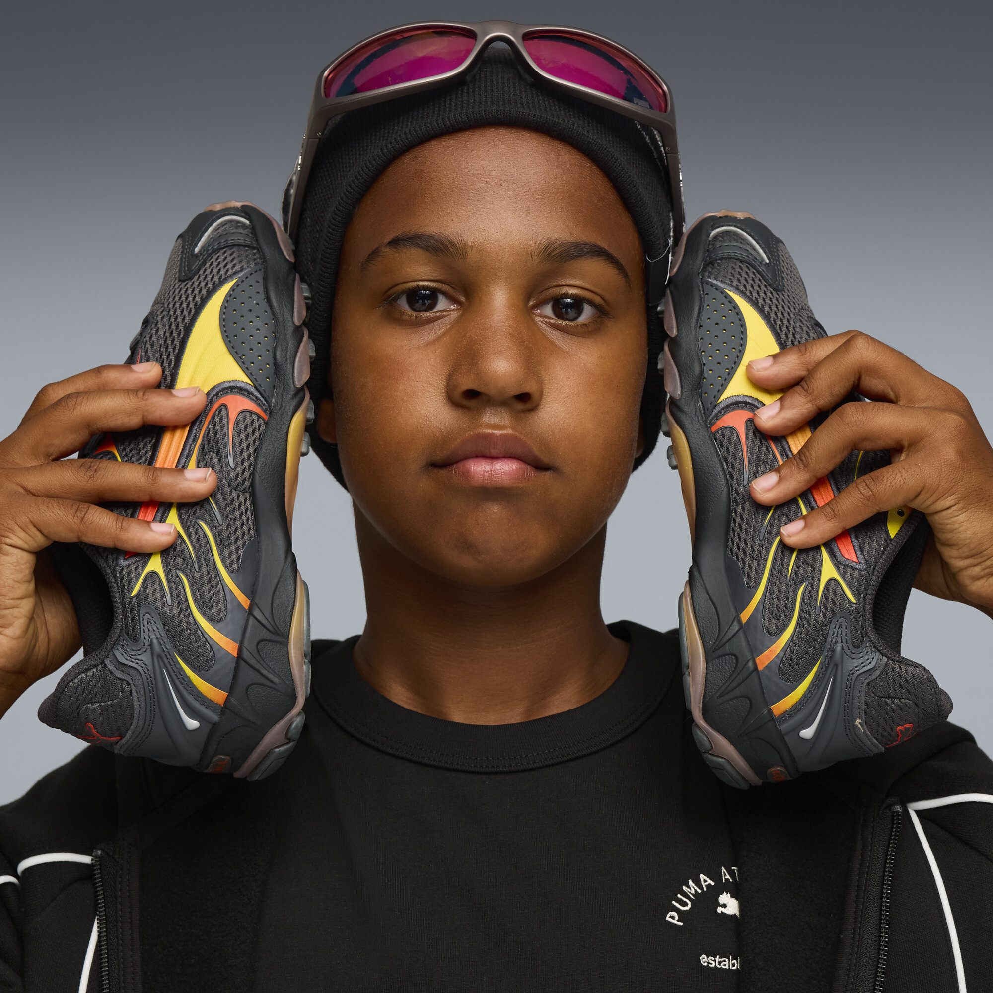 PUMA Inhale sneakers, Grijs/Geel, Maat 35,5 thumbnail 8