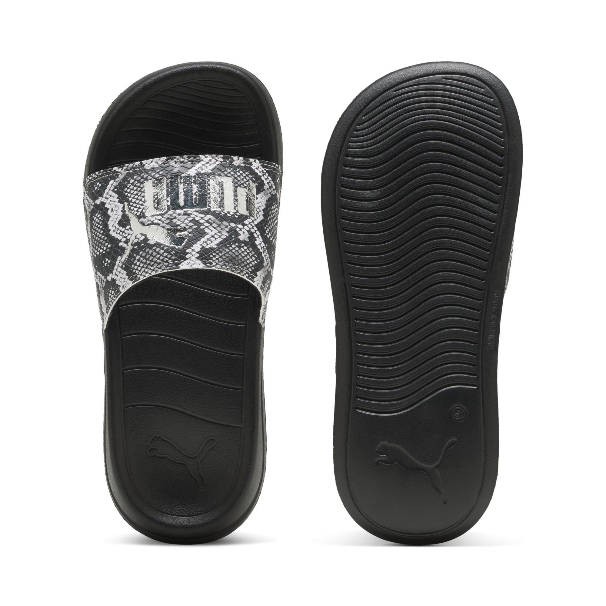 Puma Popcat 20 Snake Chic Slides Damen | Mit Animal Print | Black/Silver | Größe: 40.5