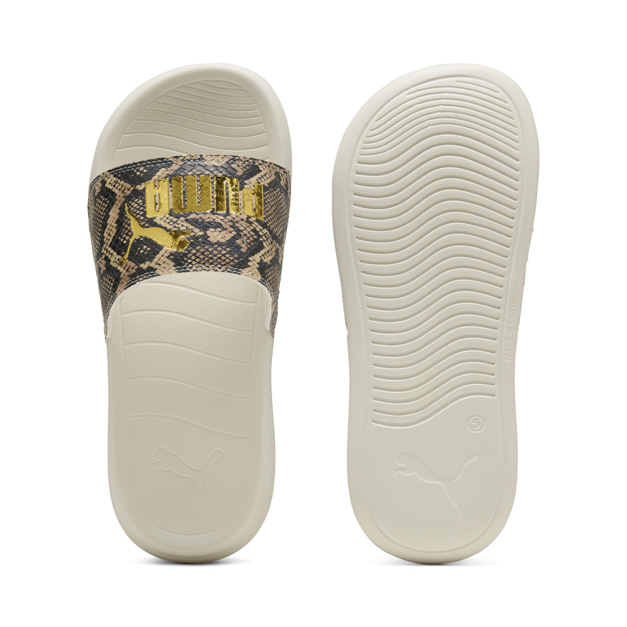 Puma Popcat 20 Snake Chic Slides Damen | Mit Animal Print | Alpine Snow/Gold | Größe: 42