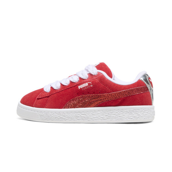Shop Puma Suede Xl Holiday Glitz Little Kids' Sneakers In For All Time Red- Silver- White