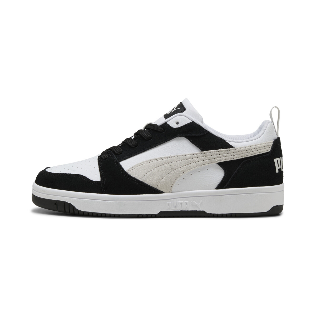 Rebound v6 Low Suede Sneakers Unisex in Black/Feather Gray White by PUMA, UK 9